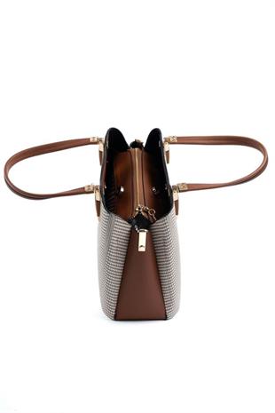 Silver & Polo SP1205 Kadın El Çantası Hasır Bej-Taba