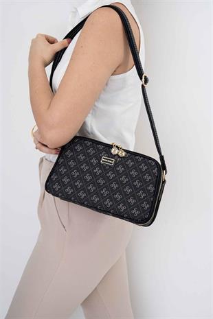 Silver & Polo SP899 Kadın Çapraz Çanta Monogram Füme-Siyah