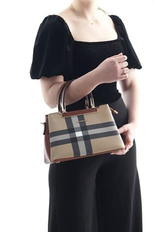 Silver & Polo SP913 Kadın El Çantası Ekose Bej-Taba