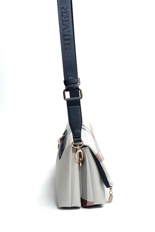 Silver & Polo SP1278 Kadın Çapraz Çanta Ekose Beyaz-Lacivert