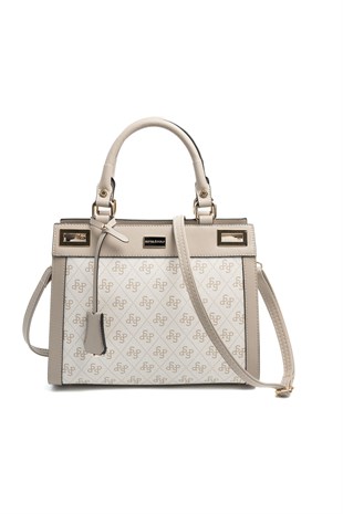 Silver & Polo SP1174 Kadın El Çantası Monogram Bej-Kum