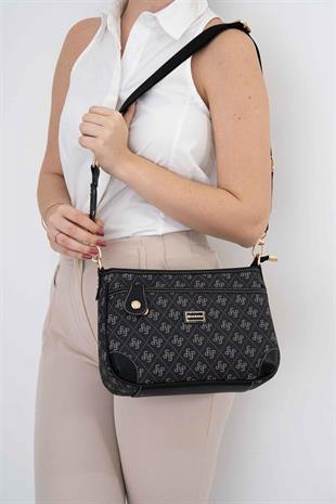 Silver Polo Füme - Siyah Monogram Kadın Çapraz Çanta SP1160