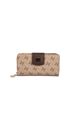 Silver & Polo SP928 Kadın Cüzdan & Kartlık Monogram Koyu Bej-Kahve