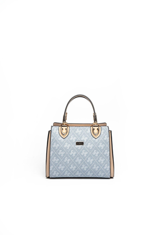 Silver & Polo SP1133 Kadın El Çantası Monogram Mavi-Ten