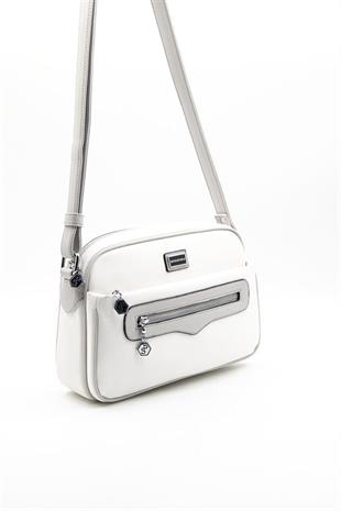 Silver & Polo SP491 Kadın Çapraz Çanta Düz Beyaz-A.Gri