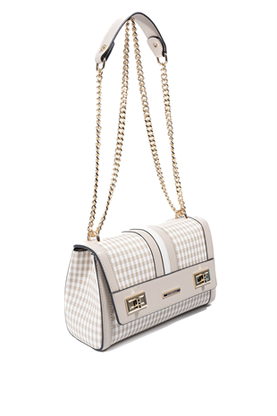 Silver & Polo SP1139 Kadın Çapraz Çanta Ekose Line Kare Kum Beji