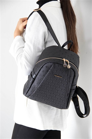 Silver & Polo SP926 Kadın Sırt Çantası Logolu Siyah-Siyah