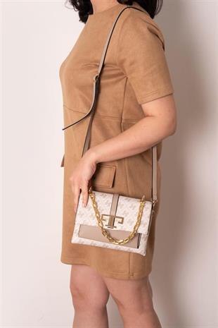 Silver & Polo SP1148 Kadın Çapraz Çanta Monogram Bej-Kum
