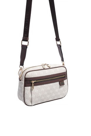 Silver & Polo SP1280 Kadın Çapraz Çanta Monogram Taş-Kahve