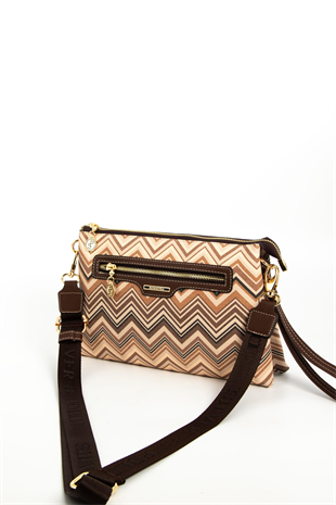 Silver & Polo SP1129 Kadın Çapraz Çanta Ekose Nut-Kahve