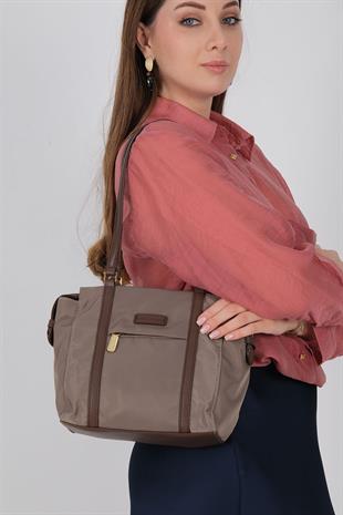 Silver Polo SP1215 Kadın Omuz Çantası Saten Kum-Kahve