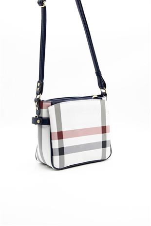 Silver & Polo SP884 Kadın Çapraz Çanta Ekose Beyaz-Lacivert