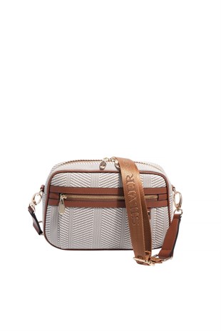 Silver & Polo SP1280 Kadın Çapraz Çanta Hasır Bej-Taba