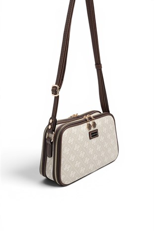 Silver Polo Taş - Kahve Monogram Kadın Çapraz Çanta SP899