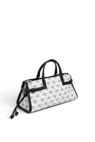 Silver Polo Beyaz - Siyah Monogram Kadın El Çantası SP1260