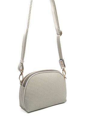 Silver & Polo SP765 Kadın Çapraz Çanta Kaz Ayağı Ekose Yeşil-Kemik