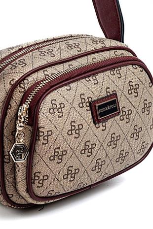 Silver & Polo SP1111 Kadın Çapraz Çanta Monogram Koyu Bej-Bordo