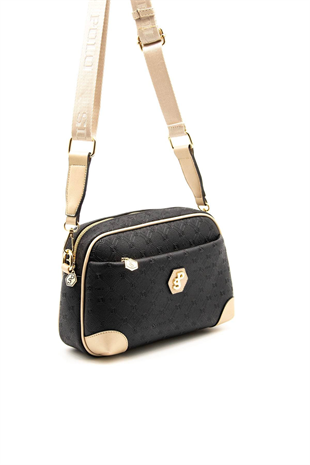 Silver & Polo SP1094 Kadın Çapraz Çanta Logolu Siyah-S.Nut