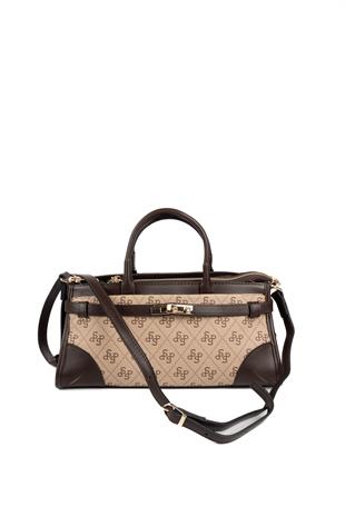 Silver & Polo SP1260 Kadın El Çantası Monogram Koyu Bej-Kahve