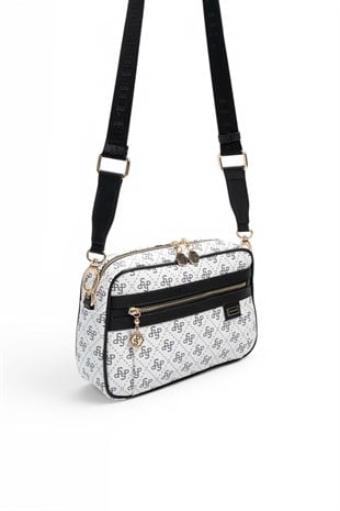 Silver Polo Beyaz - Siyah Monogram Kadın Çapraz Çanta SP1280