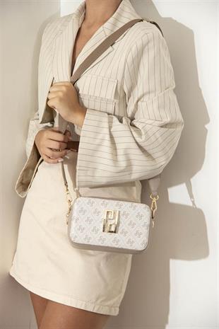 Silver Polo Bej - Kum Monogram Kadın Çapraz Çanta SP1078