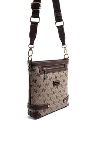 Silver & Polo SP1120 Kadın Çapraz Çanta Monogram Koyubej-Kahve