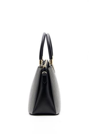 Silver & Polo SP1000 Kadın El Çantası Hasır Siyah Beyaz-Siyah