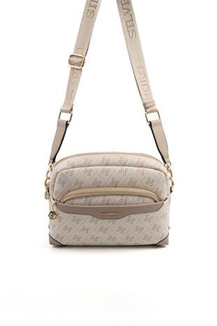 Silver & Polo SP1201 Kadın Çapraz Çanta Monogram Bej-Kum