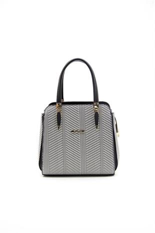 Silver & Polo SP1136 Kadın El Çantası Hasır Siyah Beyaz-Siyah