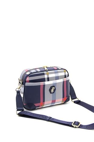 Silver & Polo SP1094 Kadın Çapraz Çanta Ekose Lacivert