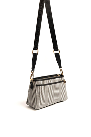 Silver & Polo SP1184 Kadın Çapraz Çanta Hasır Siyah Beyaz-Siyah