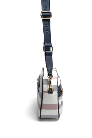 Silver & Polo SP1280 Kadın Çapraz Çanta Ekose Beyaz-Lacivert