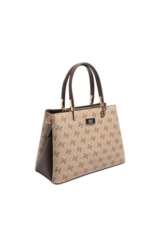 Silver & Polo SP1098 Kadın El Çantası Monogram Koyubej-Kahve