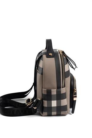 Silver & Polo SP1130 Kadın Sırt Çantası Ekose Kahve-Siyah