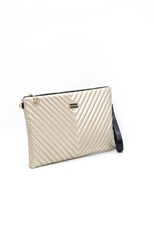Silver Polo Altın - Altın Kapitone V Kadın Portföy ve Clutch El Çantası SP1034