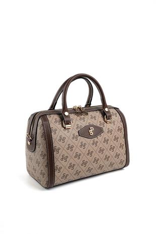Silver & Polo SP1091 Kadın El Çantası Monogram Koyubej-Kahve