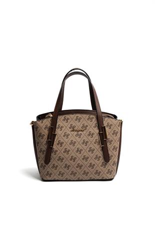 Silver & Polo SP1021 Kadın El Çantası Monogram Koyubej-Kahve