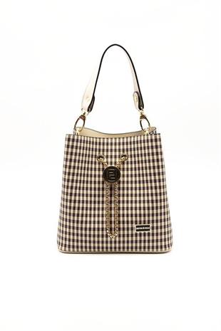 Silver & Polo SP967 Kadın Çapraz Çanta Ekose Line Kare Kahve Sarı-Bej