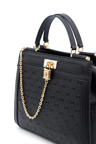 Silver & Polo SP1166 Kadın El Çantası Logolu Siyah-Siyah