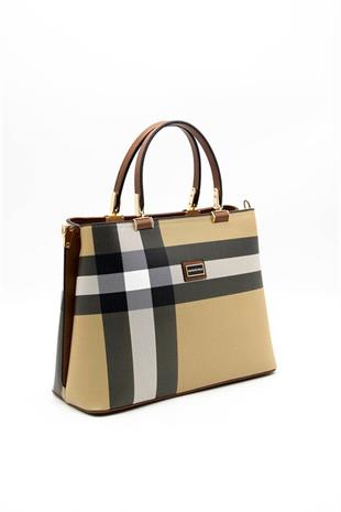 Silver & Polo SP924 Kadın El Çantası Ekose Bej-Taba