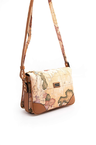 Silver & Polo SP784 Kadın Çapraz Çanta Harita Pudra-A.Taba