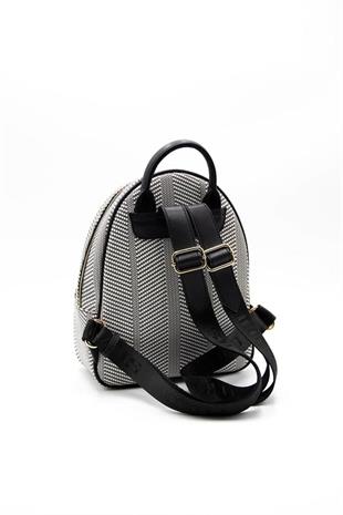 Silver & Polo SP945 Kadın Sırt Çantası Hasır Siyah Beyaz-Siyah