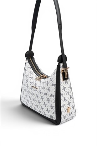 Silver Polo Beyaz - Siyah Monogram Kadın Omuz Çantası SP1187