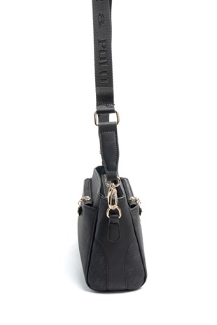 Silver & Polo SP1273 Kadın Çapraz Çanta Monogram Siyah-Siyah