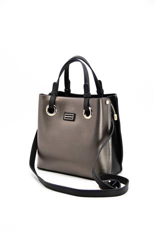 Silver & Polo SP975 Kadın El Çantası Düz Platin-Siyah