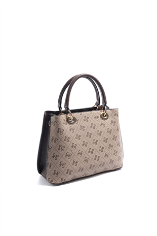 Silver & Polo SP1272 Kadın El Çantası Monogram Koyu Bej-Kahve