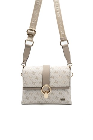 Silver & Polo SP1275 Kadın Çapraz Çanta Monogram Bej-Kum
