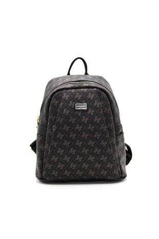 Silver & Polo SP926 Kadın Sırt Çantası Monogram Siyah Bakır-Siyah