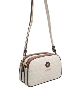 Silver Polo SP745 Kadın Çapraz Çanta Monogram Taş-Kahve