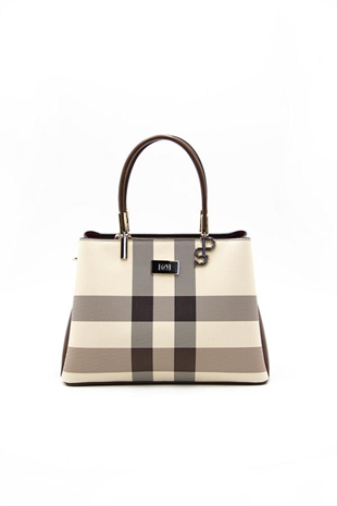 Silver & Polo SP1098 Kadın El Çantası Ekose Krem-Taba